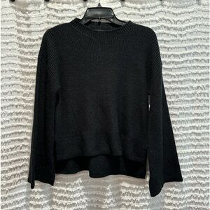 Central Park West Black and Silver Crew Neck Sweater, Cute Sleeves, XS